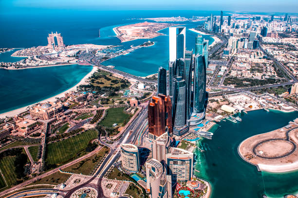 Aerial view of Abu Dhabi's waterfront and city skyline