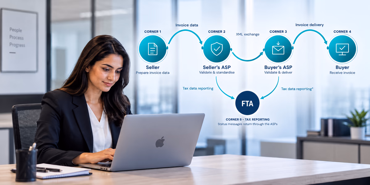 Illustration of invoice preparation with ASP exchange and separate FTA reporting