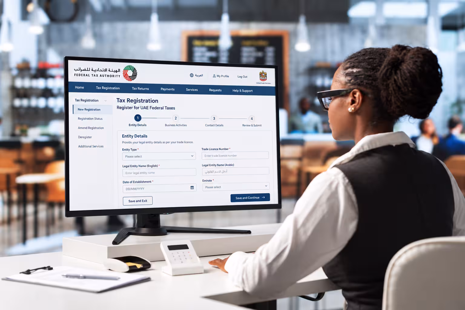 Online tax-registration preparation on a desktop computer