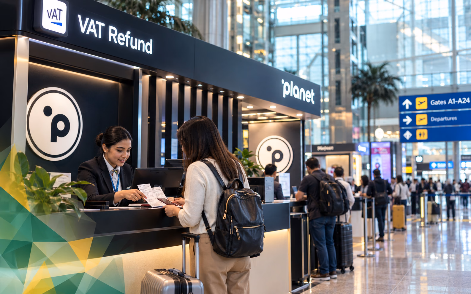 Traveller presenting a shopping receipt at an airport VAT refund counter